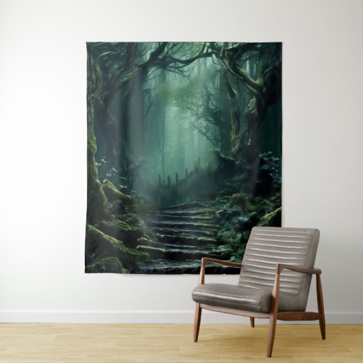 Gothic Moody Dark Forest Steps Wandteppich (Beispiel)