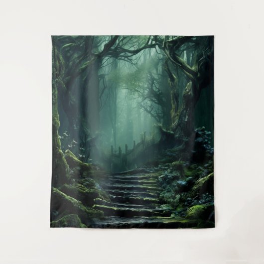 Gothic Moody Dark Forest Steps Wandteppich (Vorderseite)