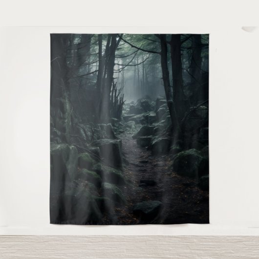 Gothic Moody Dark Forest Twilight Rock Path XLarge Wandteppich (Vorderseite)
