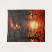 Gothic Moody Dark Red Blood Moon & Spooky Trees Wandteppich (Vorderseite (Horizontal))