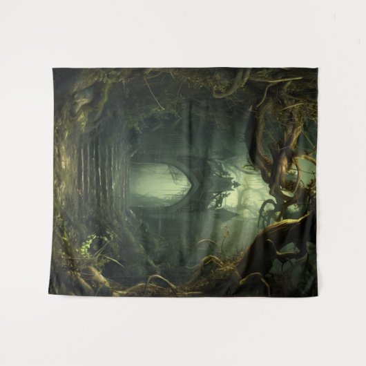 Gothic Moody Dark Twisted Trees & Arch Wandteppich (Vorderseite (Horizontal))