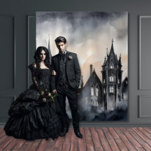 Gothic Moody Dark Watercolor Sunset Mansion