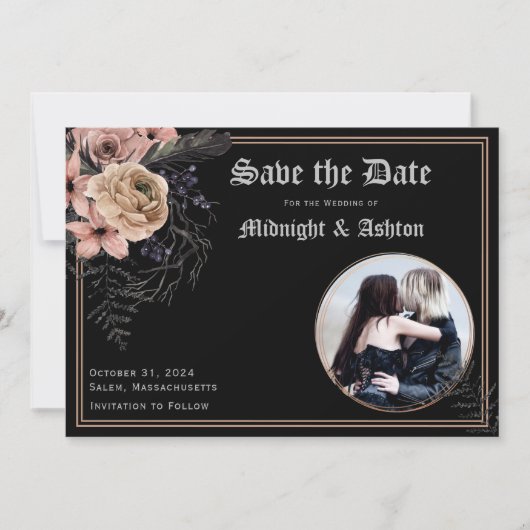 Gothic Moody Floral Circle Foto Save the Date (Vorderseite)