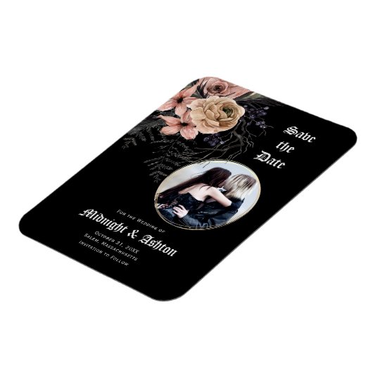 Gothic Moody Floral Foto Save the Date Magnet (Linke Seite)