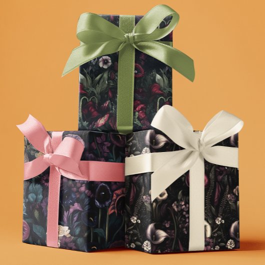 Gothic Moody Herbstblumen Geschenkpapier Set