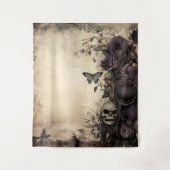 Gothic Moody Lila & Black Skull & Moth Wandteppich (Vorderseite)