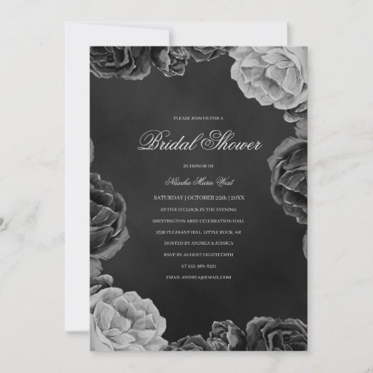 Gothic Moody Monochrome Grau Floral Brautparty Einladung (Vorderseite)