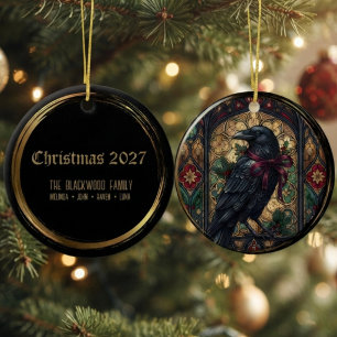 Gothic Moody Onyx Buntglas-Rabe Keramik Ornament