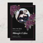 Gothic Moody Rose Circle Foto Save the Date Card (Vorne/Hinten)