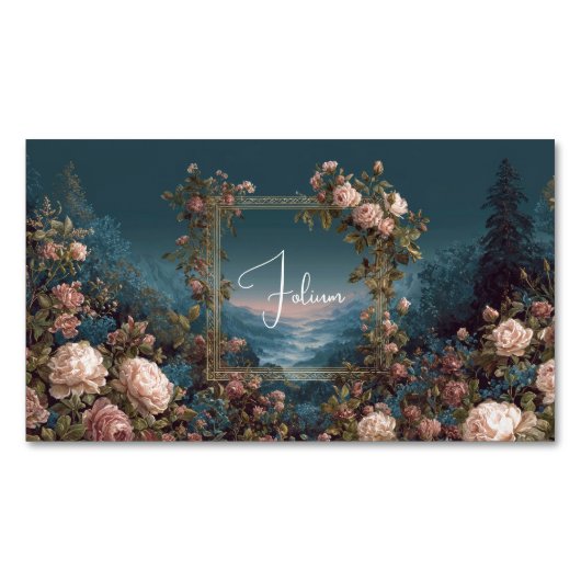 Gothic Moody Rose River Landscape Gold Frame Magnetische Visitenkarte (Vorderseite)