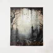 Gothic Moody Scenes Arches & Birds Cream & Black Wandteppich (Vorderseite)