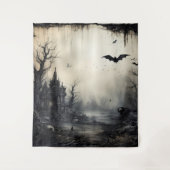 Gothic Moody Scenes Spuk Mansion Cream & Black Wandteppich (Vorderseite)