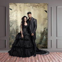 Gothic Moody Scenes Vintag Ruins Cream & Black
