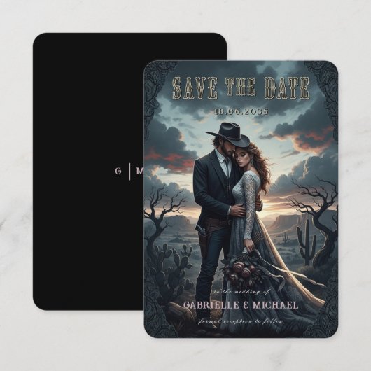 Gothic Moody Western Cowboy Wedding Save The Date (Vorne/Hinten)