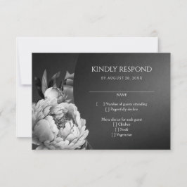 Gothic Moody White Peonies Wedding RSVP Karte
