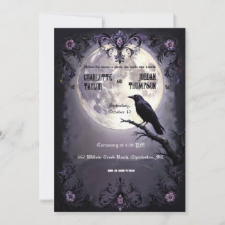 Gothic Moon & Raven Wedding Einladungen Dunkler St