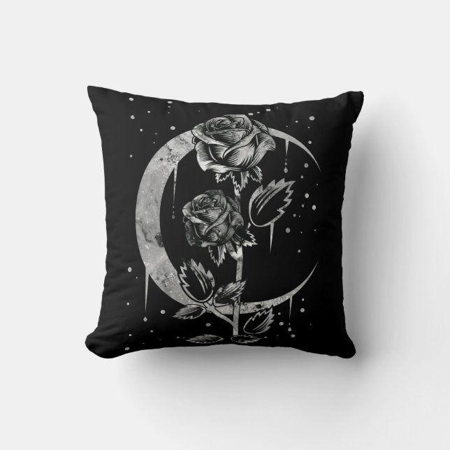 Gothic Moon Rose Crescent Witchy Art Kissen (Vorderseite)