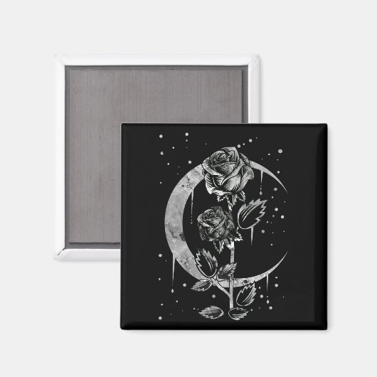 Gothic Moon Rose Crescent Witchy Art Magnet (Vorderseite/Rückseite)