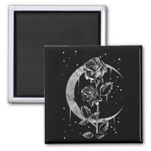 Gothic Moon Rose Crescent Witchy Art Magnet