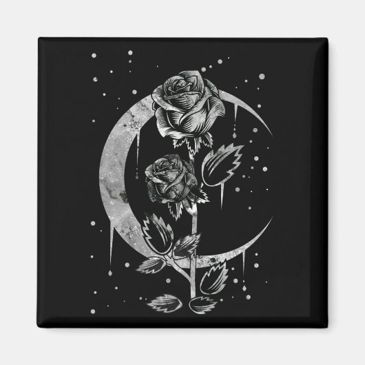 Gothic Moon Rose Crescent Witchy Art Magnet (Vorne)