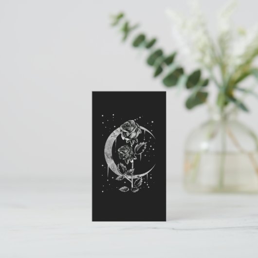 Gothic Moon Rose Crescent Witchy Art Visitenkarte (Stehend Vorderseite)