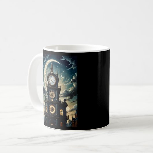 Gothic Moonlit Clocktower Art T-Shirt Kaffeetasse (Vorderseite Links)