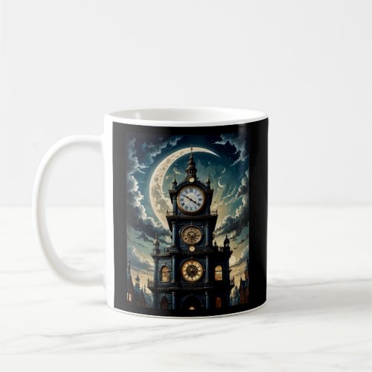 Gothic Moonlit Clocktower Art T-Shirt Kaffeetasse (Links)
