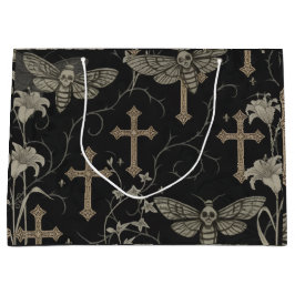 Gothic Moth & Cross Damask Gift Bag Große Geschenktüte