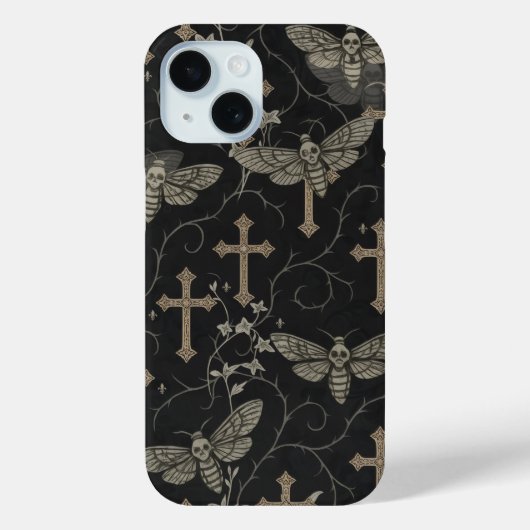 Gothic Moth & Cross Damask Phone Case  (Rückseite)