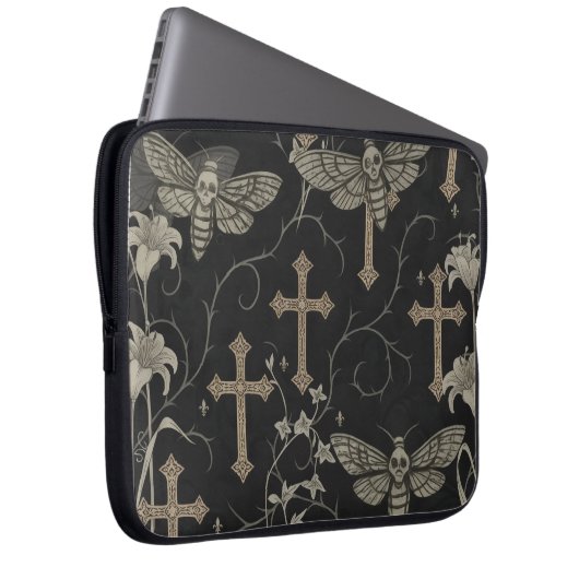 Gothic Moth & Cross Laptop Sleeve (Vorne Rechts)