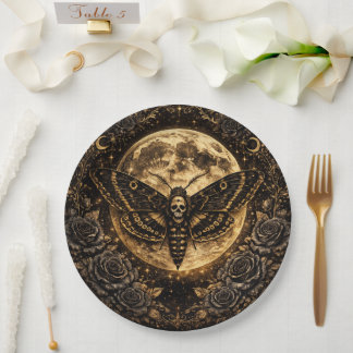 Gothic Moth Skull Hochzeit – Dunkle Eleganz Pappteller