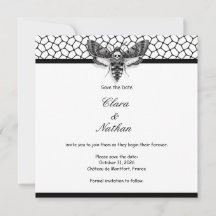 Gothic Moth Skull Save the Date - Elegantes Schwar