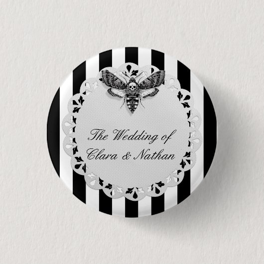 Gothic Moth Skull Wedding Button - Schwarzweiß (Vorderseite)