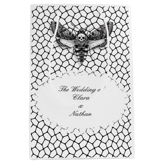 Gothic Moth Skull Wedding - Dunkles Elegant Mittlere Geschenktüte (Vorderseite)