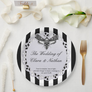 Gothic Moth Skull Wedding - Dunkles Elegant Pappteller