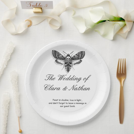 Gothic Moth Skull Wedding - Dunkles Elegant Pappteller (Hochzeit)
