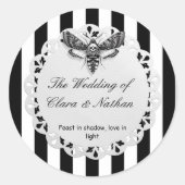 Gothic Moth Skull Wedding - Dunkles Elegant Runder Aufkleber (Vorderseite)