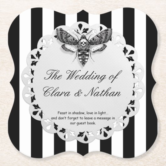 Gothic Moth Skull Wedding - Dunkles Elegant Untersetzer (Vorderseite)
