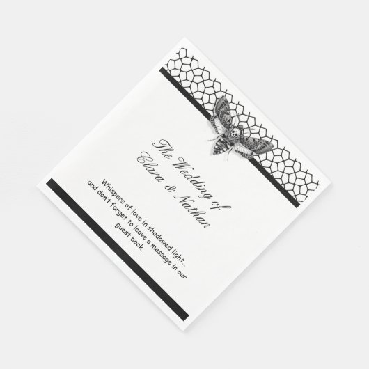 Gothic Moth Skull Wedding Program - Dunkles Elegan Serviette (Ecke)