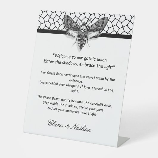 Gothic Moth Skull Wedding [ Schwarz & Weiß Sockelschild (Vorderseite)