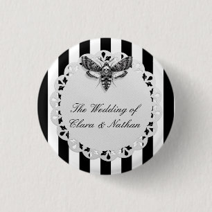 Gothic-Motten-Schädel-Hochzeitsknopf – Schwarz & W Button