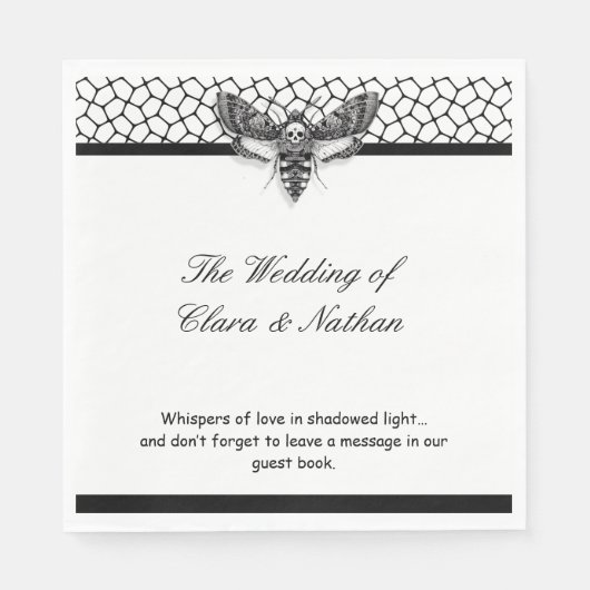 Gothic-Motten-Schädel-Hochzeitsprogramm – Dunkle E Serviette (Vorderseite)