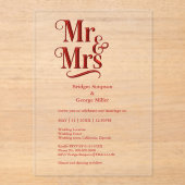 Gothic Mr & Mrs. - Red Metallic Script Acryleinladungen (Vorderseite)