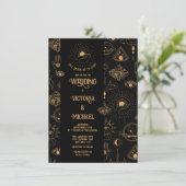 Gothic Mystical Moon Stars Moth Dark Wedding Einladung (Stehend Vorderseite)