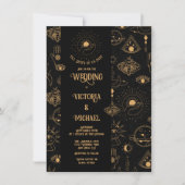 Gothic Mystical Moon Stars Moth Dark Wedding Einladung (Vorderseite)