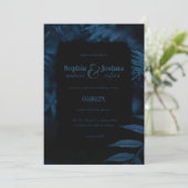Gothic Navy Blue Wedding Dark Blätter Handfasts Einladung (Stehend Vorderseite)
