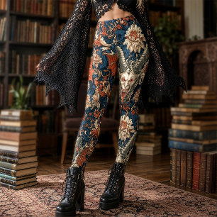 Gothic Navy Orange Barock Gargoyl Hornedämon Leggings