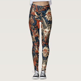 Gothic Navy Orange Barock Gargoyl Hornedämon Leggings