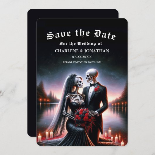 Gothic Navy skeleton Wedding Save the Date (Vorne/Hinten)