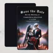 Gothic Navy Skelett Hochzeit Save the Date (Vorne/Hinten)